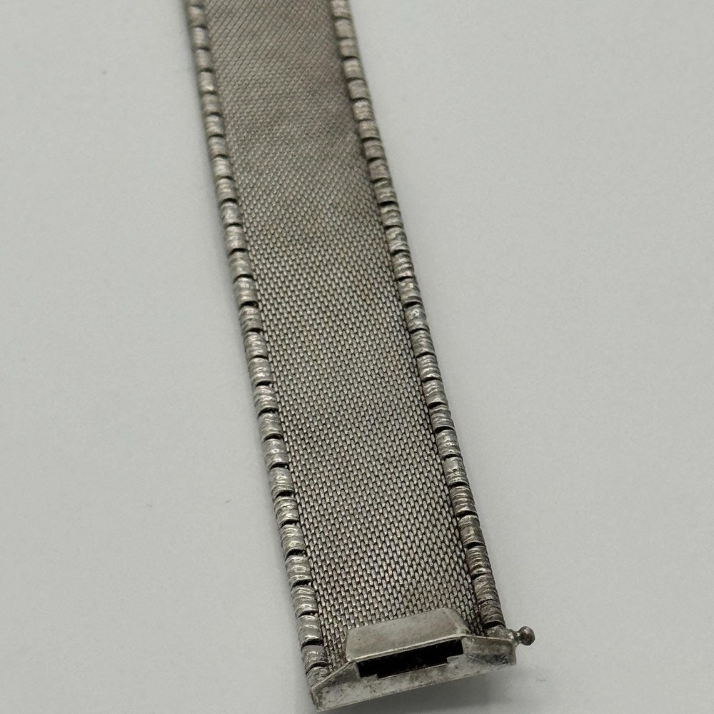 Vintage Sterling Silver Wide Mesh Bracelet Box Clasp Brutalist Modernist Brushed - Picture 6 of 10